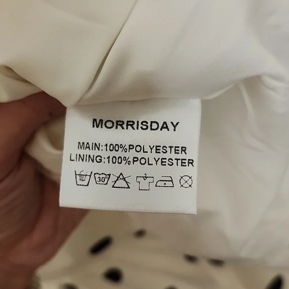 NWTs Morrisday the label polka dot cream tiered puff sleeve cutout S dress - Picture 6 of 8